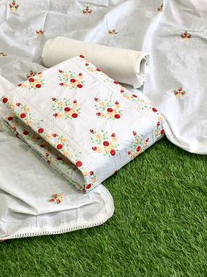VredeVogel White cotton Embroidered unstiched  Dress Materials 1