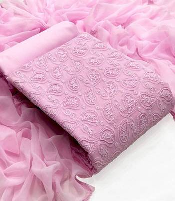 VredeVogel Light pink cotton Embroidered unstiched  Dress Materials 1