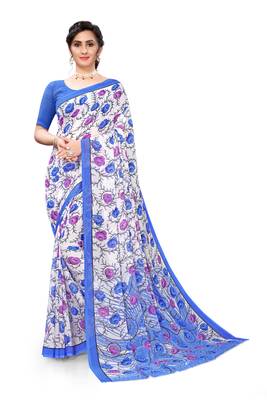 White printed georgette saree with blouse 1