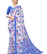 White printed georgette saree with blouse