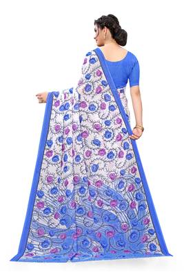 White printed georgette saree with blouse 3