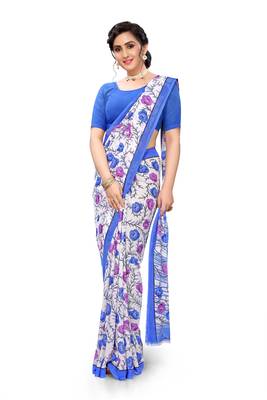 White printed georgette saree with blouse 4