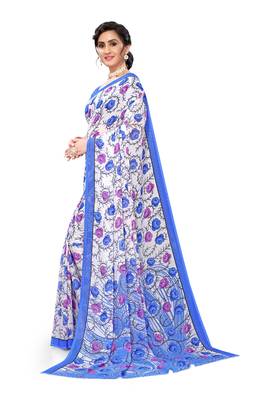 White printed georgette saree with blouse 5