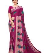 Dark pink printed georgette saree with blouse