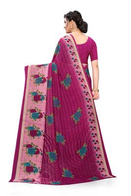 Dark pink printed georgette saree with blouse 3