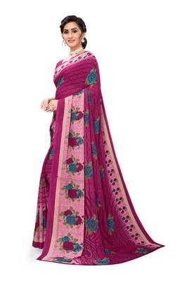 Dark pink printed georgette saree with blouse 5