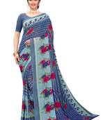 Grey printed georgette saree with blouse