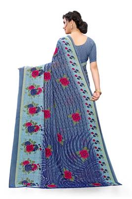 Grey printed georgette saree with blouse 3