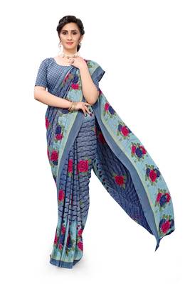 Grey printed georgette saree with blouse 4