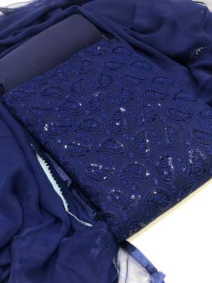 VredeVogel Navyblue cotton Embroidered unstiched  Dress Materials 1