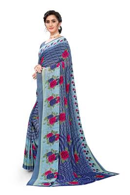 Grey printed georgette saree with blouse 5
