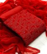 VredeVogel Red cotton Embroidered unstiched  Dress Materials