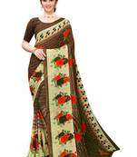 Brown printed georgette saree with blouse