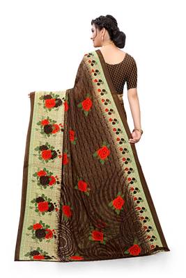 Brown printed georgette saree with blouse 3