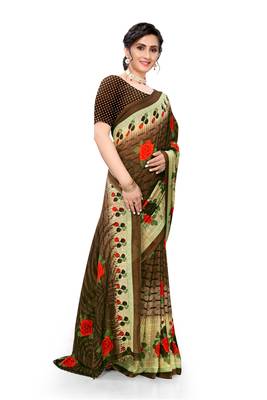 Brown printed georgette saree with blouse 4