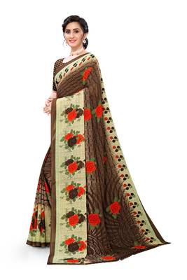 Brown printed georgette saree with blouse 5