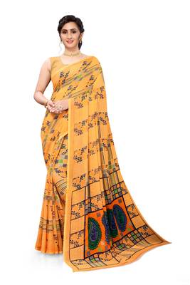 Light orange printed georgette saree with blouse 1