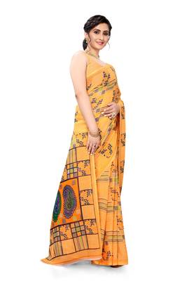 Light orange printed georgette saree with blouse 4