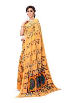 Light orange printed georgette saree with blouse 5