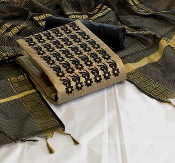 VredeVogel Cream Cotton Embroidered Salwar Suit Dress Material  1