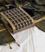 VredeVogel Cream Cotton Embroidered Salwar Suit Dress Material 