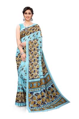 Sky blue printed georgette saree with blouse 1