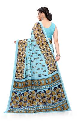 Sky blue printed georgette saree with blouse 3