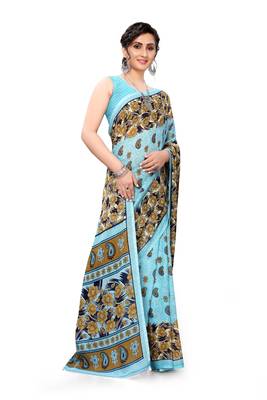 Sky blue printed georgette saree with blouse 4