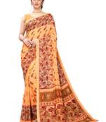 Orange printed georgette saree with blouse