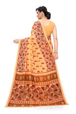 Orange printed georgette saree with blouse 3