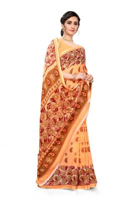 Orange printed georgette saree with blouse 4