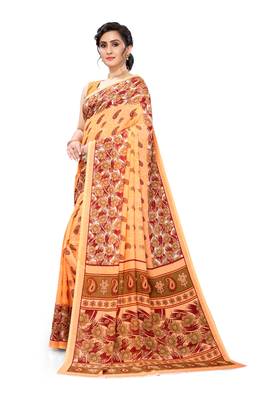 Orange printed georgette saree with blouse 5