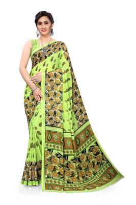 Light green printed georgette saree with blouse 1