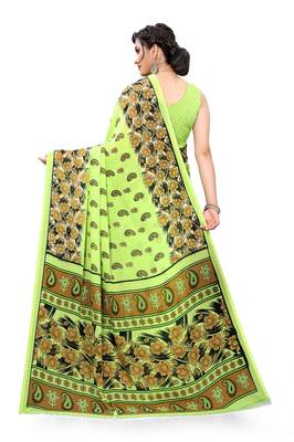Light green printed georgette saree with blouse 3