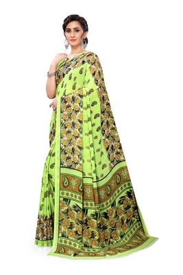 Light green printed georgette saree with blouse 4