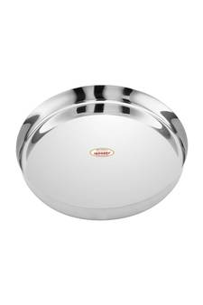 JAGGERY  Stainless Steel Mirror Finished Deep Wall Lunch,Dinner Plate Traditional BhojanThali, Dia-30cm,Pack of 2