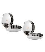 JAGGERY  Stainless Steel Mirror Finished Deep Wall Lunch/Dinner Plate Traditional Bhojan Thali Dia -27cm,Pack of 4