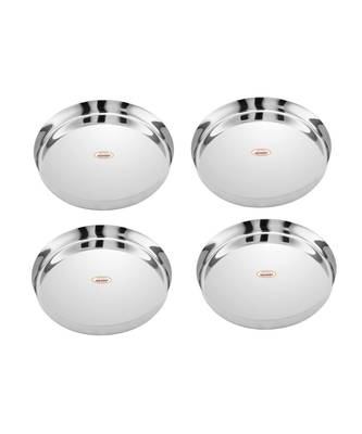 JAGGERY  Stainless Steel Mirror Finished Deep Wall Lunch/Dinner Plate Traditional Bhojan Thali, Dia -30cm,Pack of 4 2