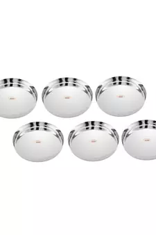 JAGGERY  Stainless Steel Mirror Finished Deep Wall Lunch/Dinner Plate Traditional Bhojan Thali  Pack of 6 Dia 27cm