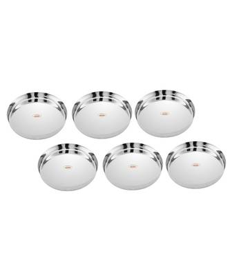 JAGGERY  Stainless Steel Mirror Finished Deep Wall Lunch/Dinner Plate Traditional Bhojan Thali  Pack of 6 Dia 30cm 2
