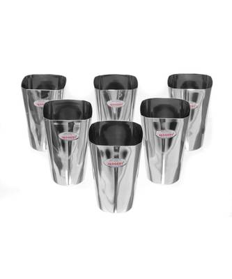 JAGGERY Stainless Steel Heavy Guage Square Shaped Drinking Glass/ Water Glass/ Tumbler Capacity  300ml Set of 6 1