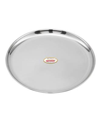 JAGGERY Stainless Steel Mirror Finish Jumbo Dinner Plate,Thali ,Lunch Plate Set of 4, Dia- 28cm  2