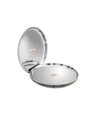 JAGGERY Stainless Steel Mirror Finish Jumbo Dinner Plate,Thali ,Lunch Plate Set of 4, Dia- 28cm  4