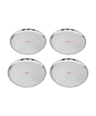 JAGGERY Stainless Steel Mirror Finish Jumbo Dinner Plate,Thali ,Lunch Plate Set of 4, Dia- 28cm  1