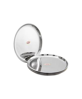 JAGGERY Stainless Steel Mirror Finish Full Dinner Plate,Thali ,Lunch Plate,Set of 4 ( Dia-26cm, approx -10.3inch) 3