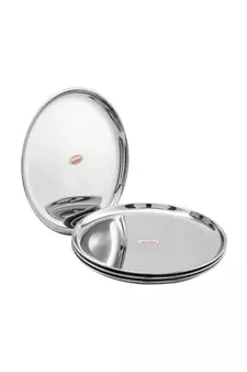 JAGGERY Stainless Steel Mirror Finish Full Dinner Plate,Thali ,Lunch Plate,Set of 4 ( Dia-26cm, approx -10.3inch)
