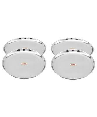JAGGERY Stainless Steel Mirror Finish Full Dinner Plate,Thali ,Lunch Plate,Set of 4 ( Dia-26cm, approx -10.3inch) 4