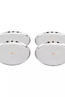 JAGGERY Stainless Steel Mirror Finish Full Dinner Plate,Thali ,Lunch Plate,Set of 4 ( Dia-26cm, approx -10.3inch)