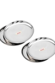 JAGGERY Stainless Steel Mirror Finish Half Dinner Plate,Thali ,Lunch Plate Set of 4 (Dia-21cm, approx-8.3inch)