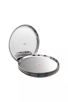 JAGGERY Stainless Steel Mirror Finish Jumbo Dinner Plate,Big Thali ,Lunch Plate Set of 6 (Dia -28cm,approx-11inch)